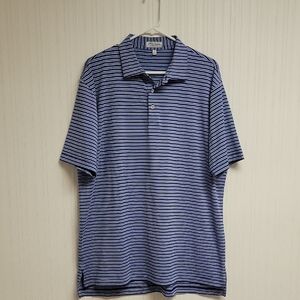 Peter Millar Men's Navy and White Striped Summer Comfort Polo Shirt Sz Large